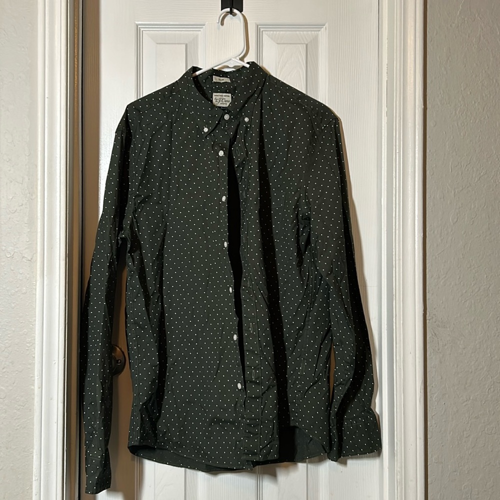 jcrew men’s dot button down/button up shirt slim fit size L. EUC